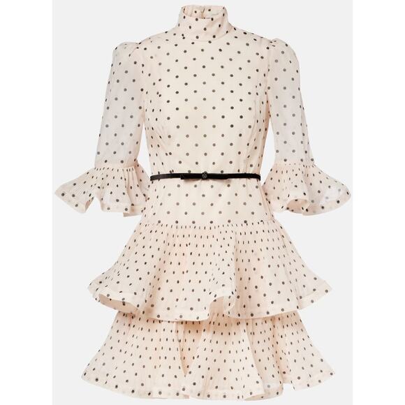 Zimmermann Dresses & Skirts - Zimmermann Cream Polka Dot Mini Dress with Black Belt